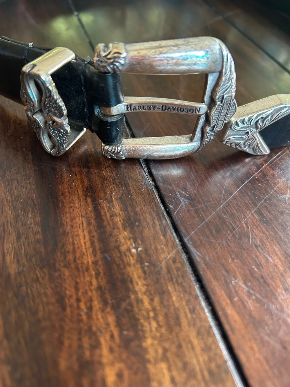Harley-Davidson Black Leather Women’s Belt with Decorative Silver Buckle